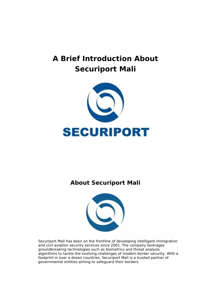 a brief introduction about securiport mali