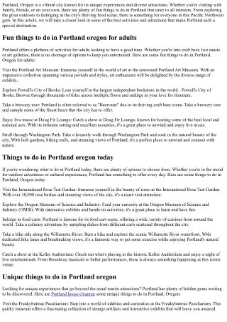 Unique Experiences: Explore Portland, Oregon