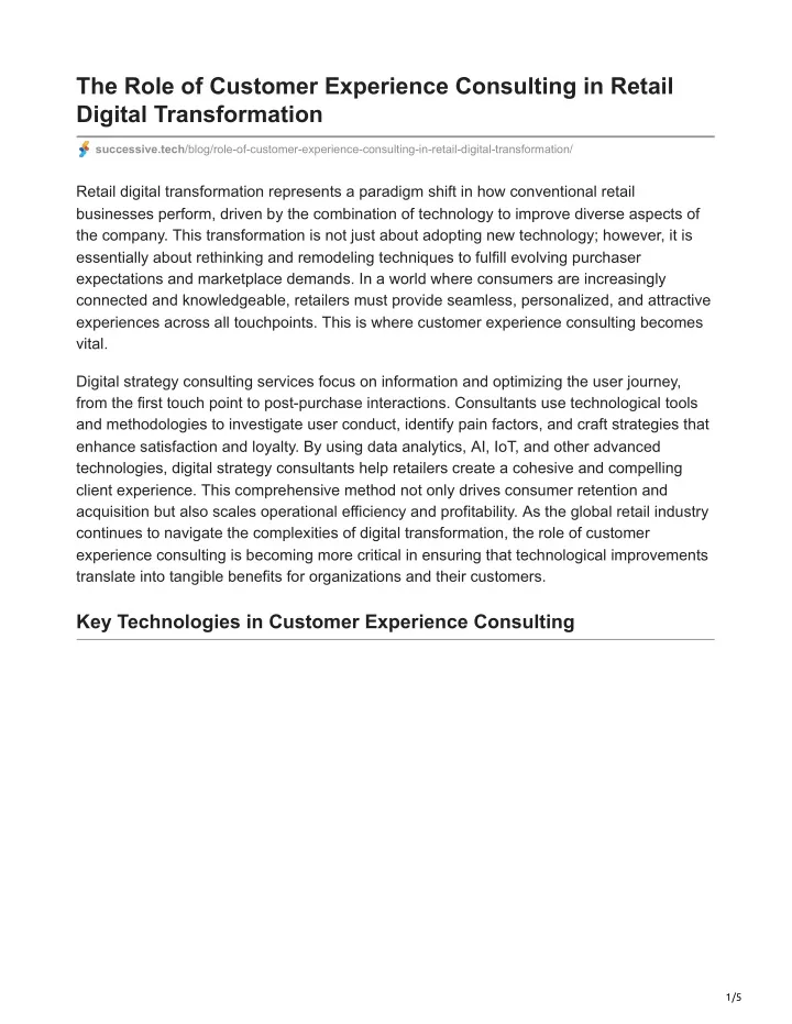 the role of customer experience consulting