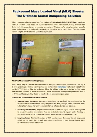 Packsound Mass Loaded Vinyl (MLV) Sheets The Ultimate Sound Dampening Solution