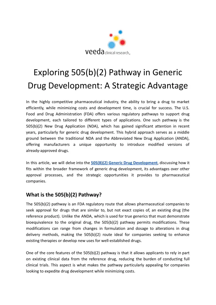 exploring 505 b 2 pathway in generic drug