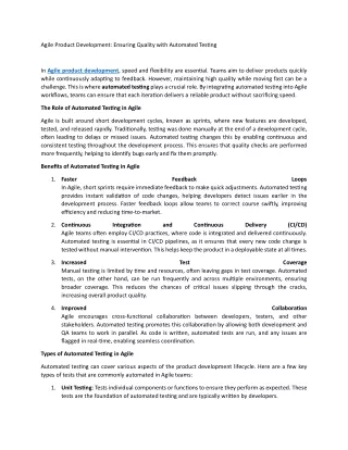 Agile Product Development Ensuring Quality with Automated Testing
