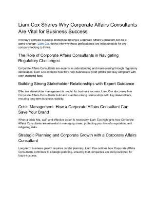 Liam Cox Shares_ Why Corporate Affairs Consultants Are Vital for Business Success