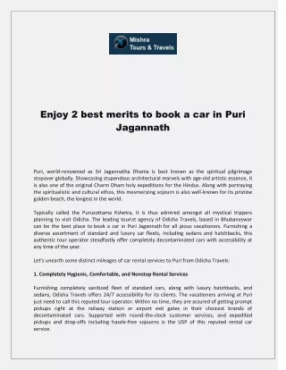 Enjoy 2 best merits to book a car in Puri Jagannath