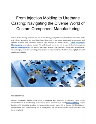 From Injection Molding to Urethane Casting_ Navigating the Diverse World of Custom Component Manufacturing
