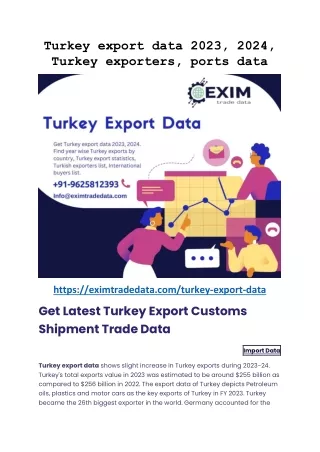 Turkey export data -eximtradedata.com