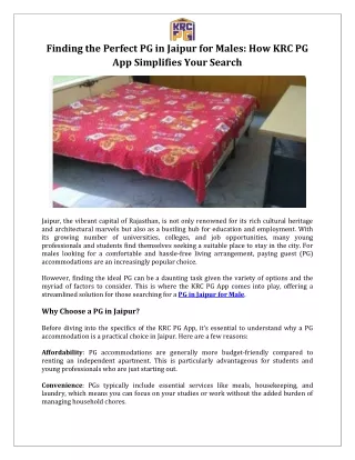 Finding the Perfect PG in Jaipur for Males How KRC PG App Simplifies Your Search