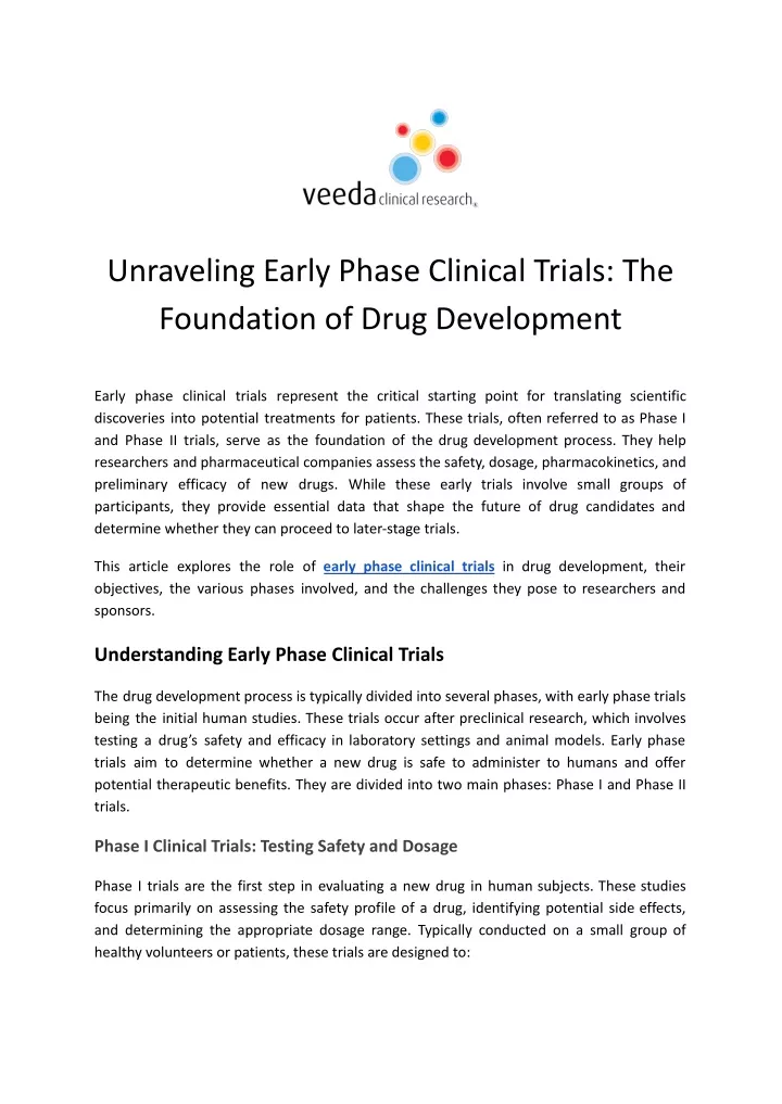 unraveling early phase clinical trials