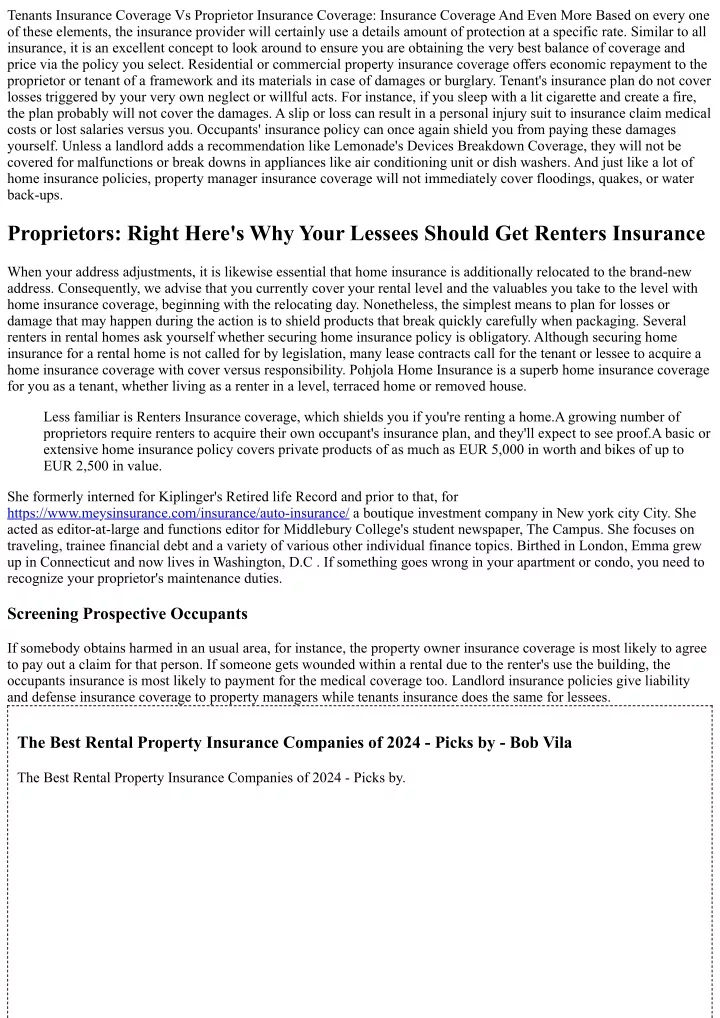 tenants insurance coverage vs proprietor