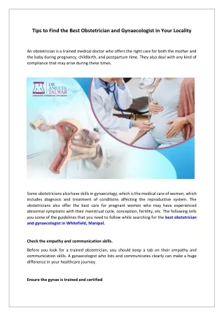Tips to Find the Best Obstetrician and Gynaecologist in Your Locality