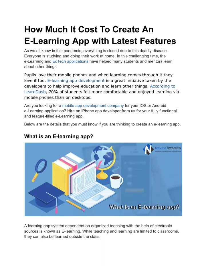 how much it cost to create an e learning app with