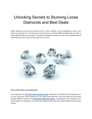 Unlocking Secrets to Stunning Loose Diamonds and Best Deals