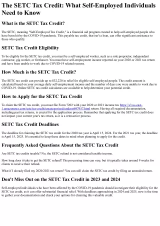 the setc tax credit what self employed