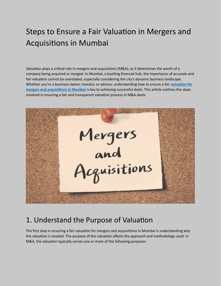 steps to ensure a fair valuation in mergers