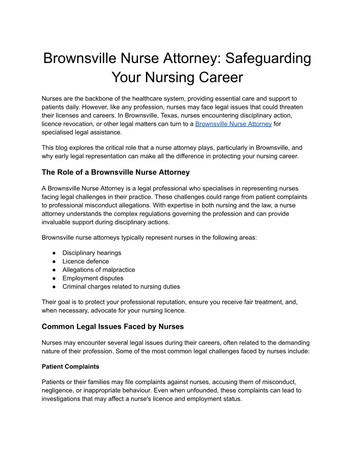 brownsville nurse attorney safeguarding your