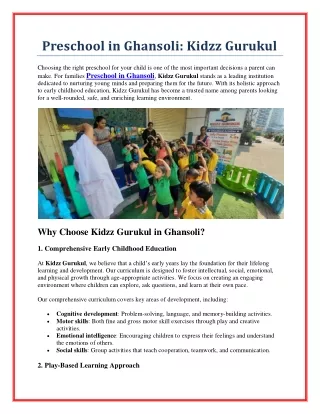 Top-Rated Preschool in Ghansoli by Kidzz Gurukul for Early Childhood Education