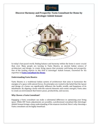 Discover Harmony and Prosperity Vastu Consultant for Home by Astrologer Ashish Somani