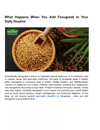 What Happens When You Add Fenugreek to Your Daily Routine