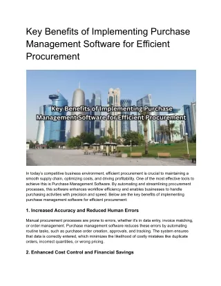 key benefits of implementing purchase management