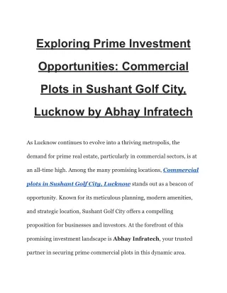 Exploring Prime Investment Opportunities_ Commercial Plots in Sushant Golf City, Lucknow by Abhay Infratech