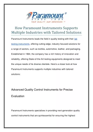 how paramount instruments supports multiple