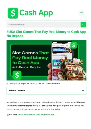 Slot Games Pay Real Money to Cash App No Deposit