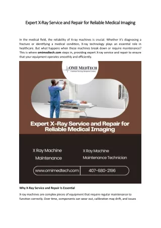 Expert X-Ray Service and Repair for Reliable Medical Imaging