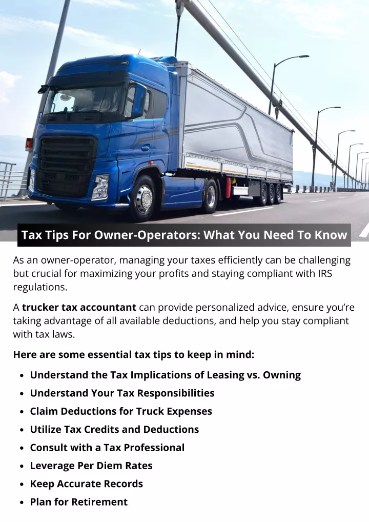 tax tips for owner operators what you need to know