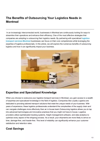 The Benefits of Outsourcing Your Logistics Needs in Montreal