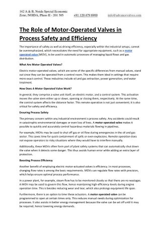 The Role of Motor-Operated Valves in Process Safety and Efficiency