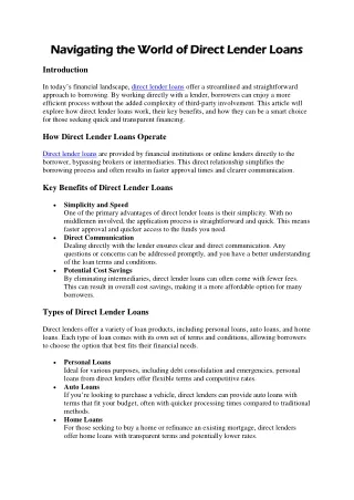 Navigating the World of Direct Lender Loans