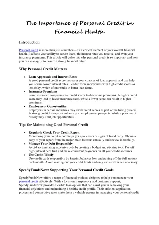 The Importance of Personal Credit in Financial Health