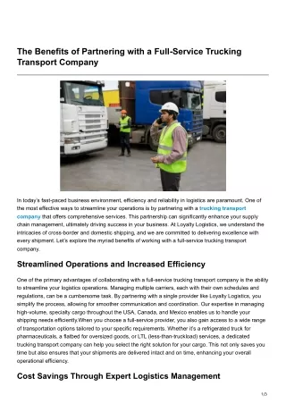The Benefits of Partnering with a Full-Service Trucking Transport Company