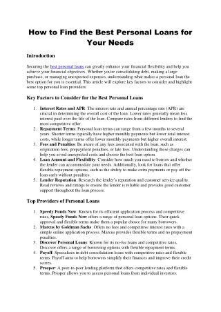 How to Find the Best Personal Loans for Your Needs
