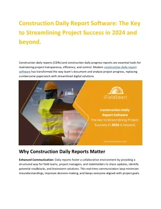 Construction Daily Report Software The Key to Streamlining Project Success in 2024 and beyond.