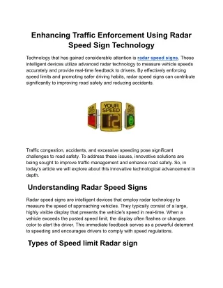 enhancing traffic enforcement using radar speed