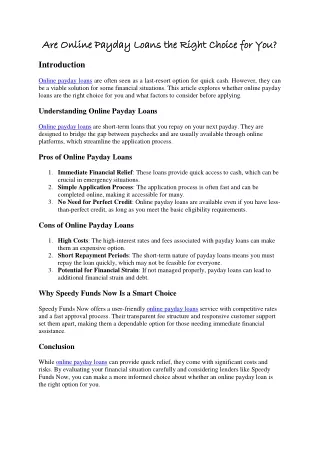 Are Online Payday Loans the Right Choice for You