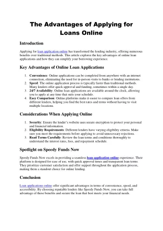 The Advantages of Applying for Loans Online