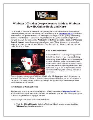 Winbuzz Official A Comprehensive Guide to Winbuzz New IDand Online Book