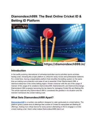 Diamondexch999_ The Best Online Cricket ID & Betting ID Platform