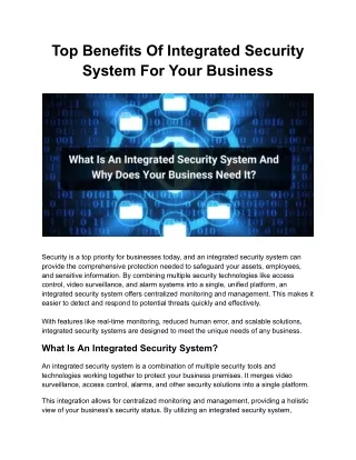 Top Benefits Of Integrated Security System For Your Business