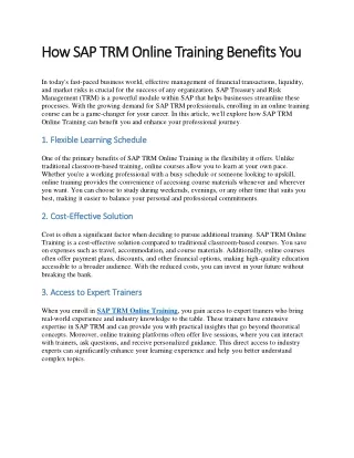 How SAP TRM Online Training Benefits You