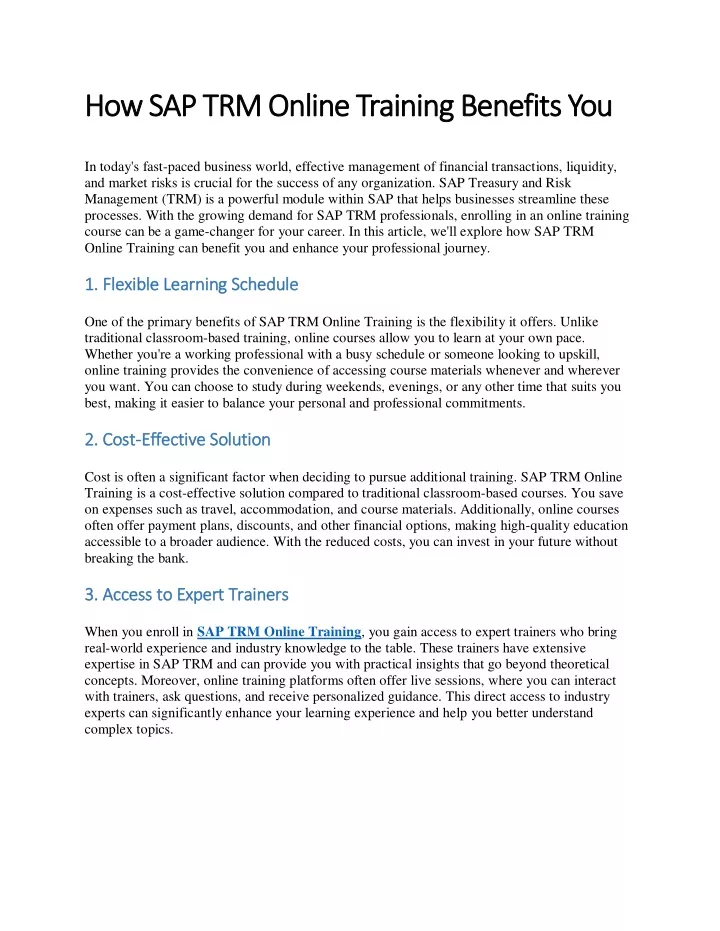 how sap trm online training benefits