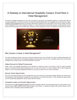 A Gateway to International Hospitality Careers - Enroll Now in Hotel Management