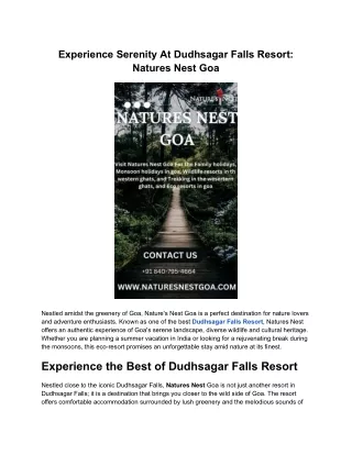 experience serenity at dudhsagar falls resort