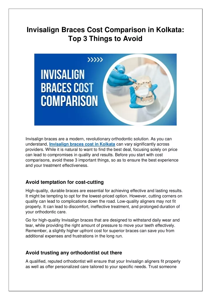 invisalign braces cost comparison in kolkata