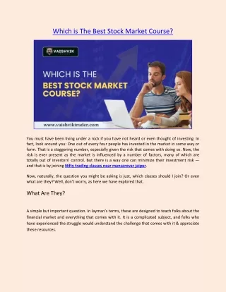 Which is The Best Stock Market Course