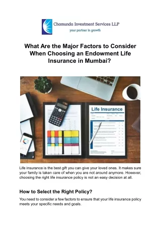 What Are the Major Factors to Consider When Choosing an Endowment Life Insurance in Mumbai