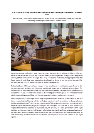 MSc Legal Technology Programme Changing the Legal Landscape at MDX Dubai