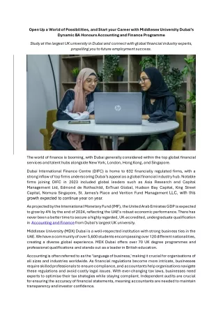 MDX Dubai’s Dynamic BA Hons Accounting and Finance Programme